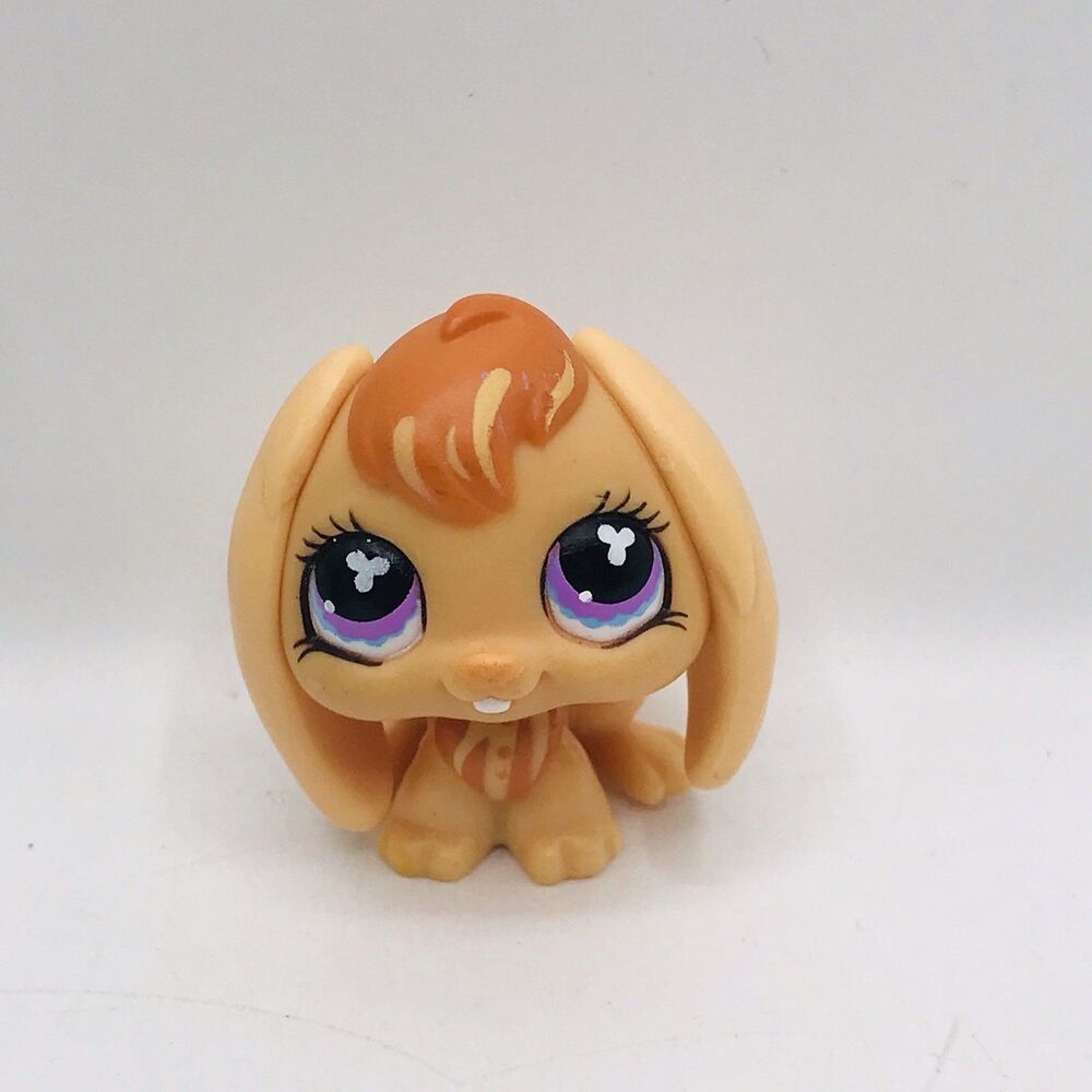 2006 Littlest Pet Shop LPS #480 Orange Floppy Ear Bunny Rabbit Purple Blue Eyes